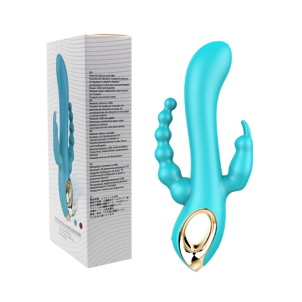 3 in 1 Silicone G-Spot Rabbit Anal Vibrator - 10 Powerful Vibration Modes, Waterproof & Rechargeable Adult Sex Toy for Women & Couples - Clitoral, Vaginal & Anal Stimulator (Blue) - Perfect for Solo Play & Intimate Couples Moments