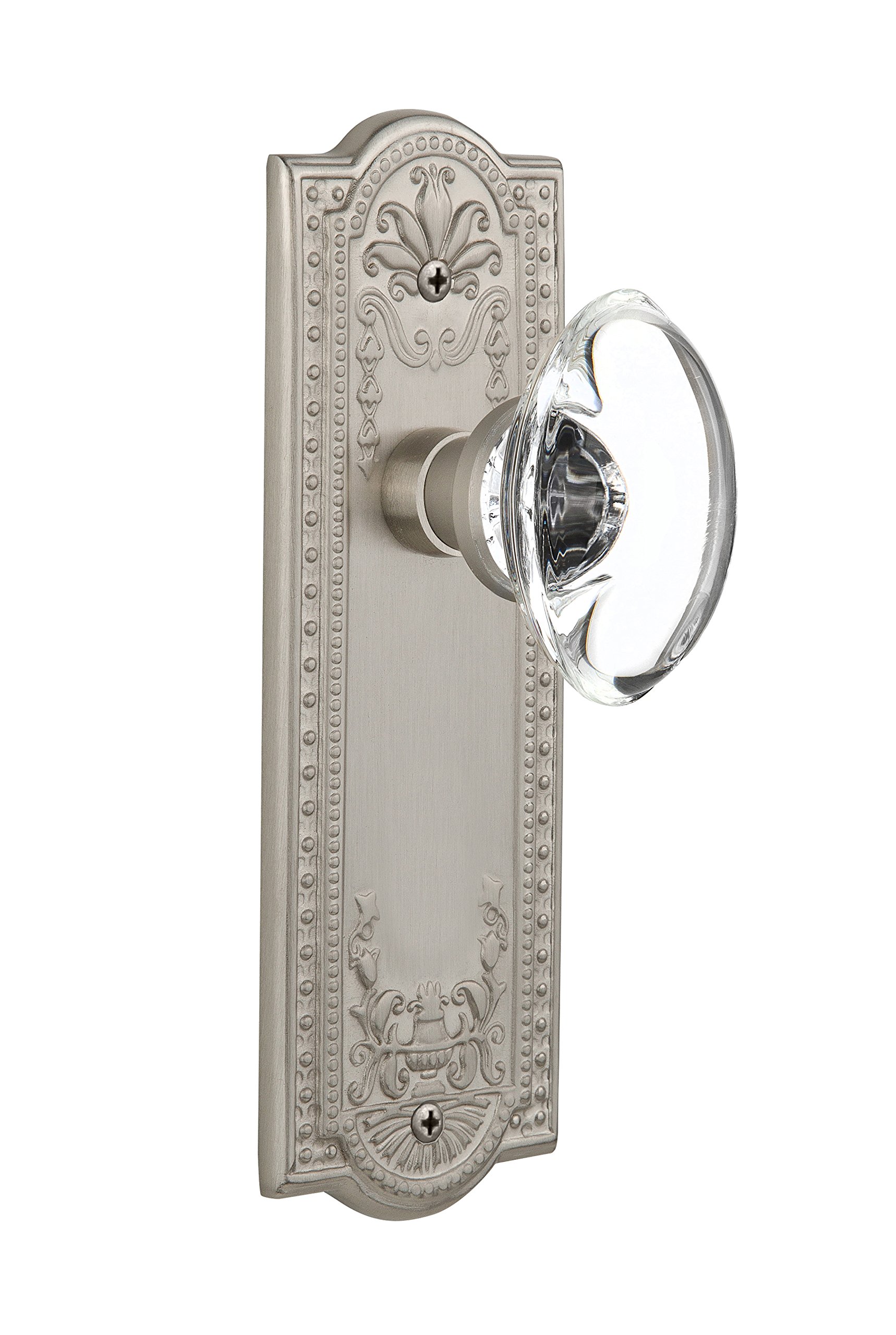 Vintage Satin Nickel Cabinet Knob with Oval Clear Crystal Glass - Nostalgic Warehouse 711339, 2.375