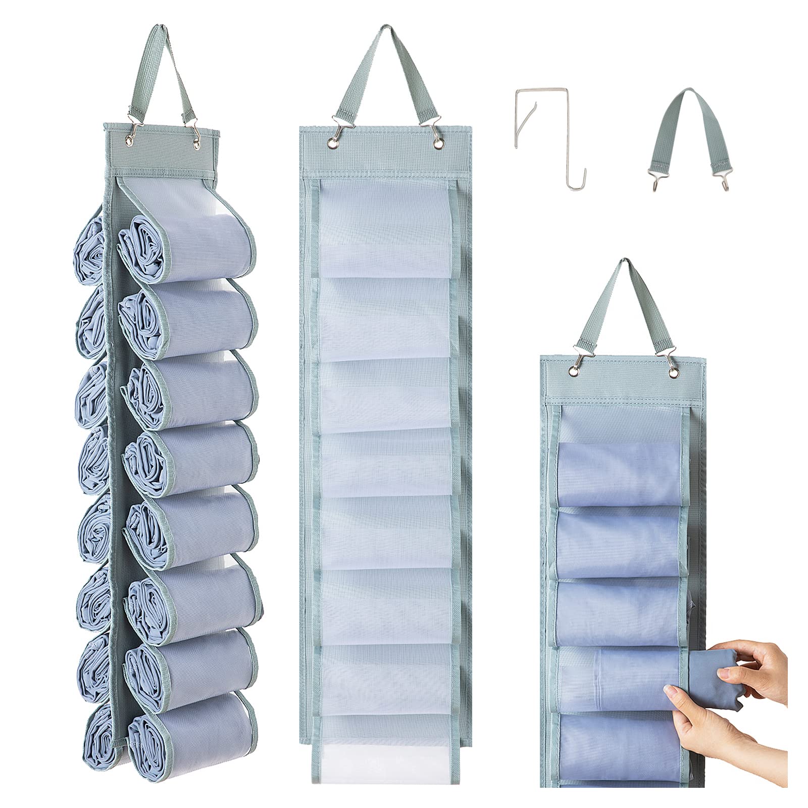 16-Slot Hanging Closet Organizer for Leggings, T-Shirts & Clothes - Space-Saving Wardrobe Storage for Yoga Pants, Tank Tops, Underwear & Towels (Grey) - Perfect for Bedroom, Closet & Travel Organization