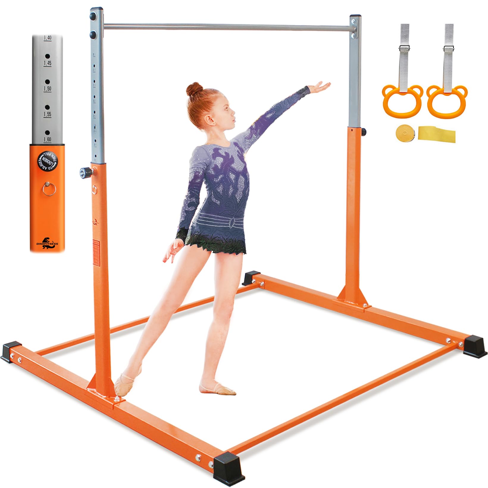 Adjustable Gymnastics Bar for Kids Ages 3-16 - 11 Height Levels, Thickened Upright Tube, Sturdy No-Wobble Design for Home Training | Perfect for Beginners, Gymnastics Practice & Indoor Exercise