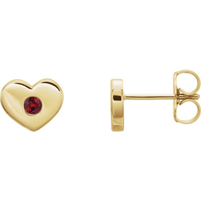 14K Gold 0.08 CTW Genuine Ruby Heart Stud Earrings for Women - Valentine's Day Gift, Anniversary Present, Romantic Jewelry for Her