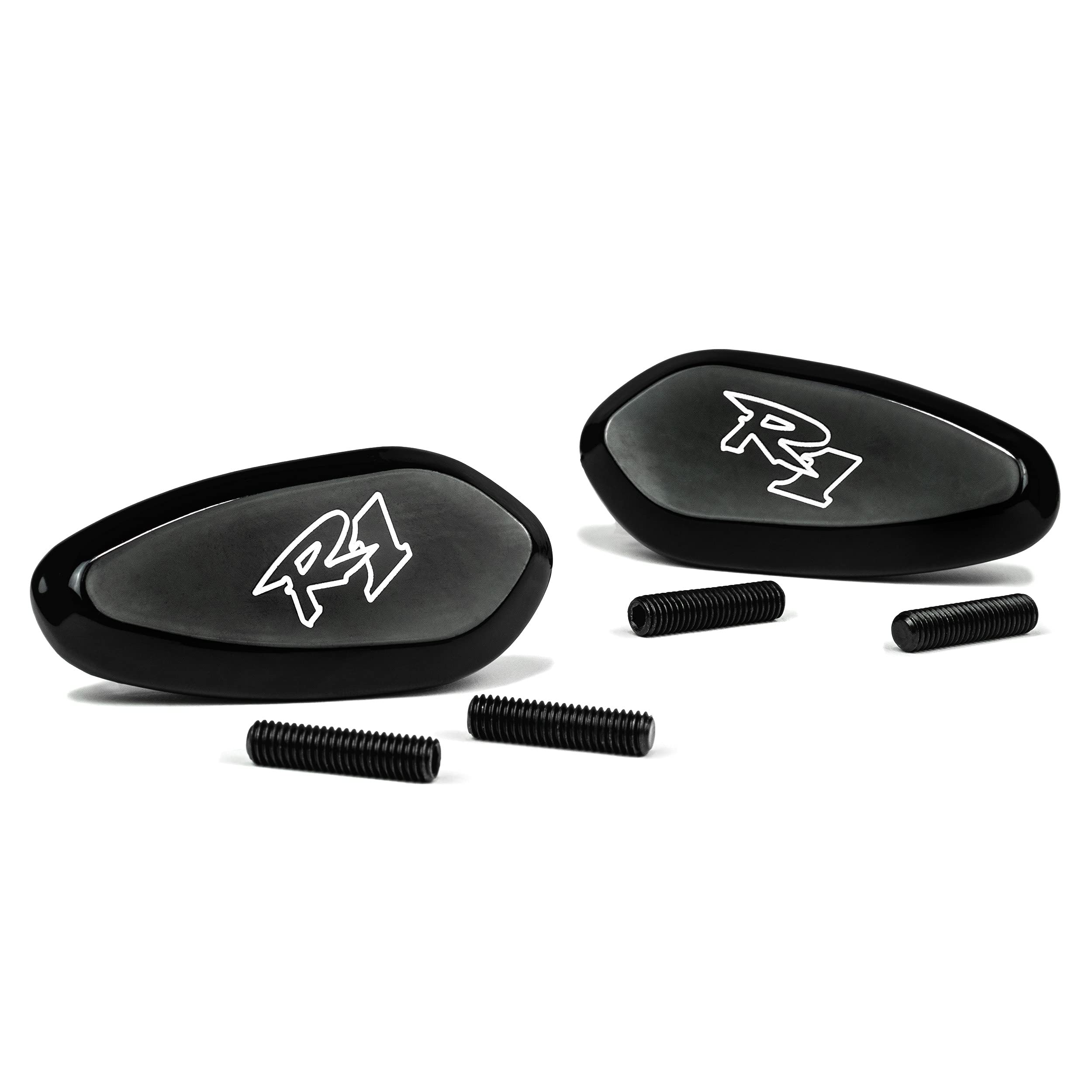 Yamaha YZF R1 Mirror Block Off Plates - Black Logo Engraved Set (2000-2008 Models) | Motorcycle Accessories for Improved Aerodynamics & Custom Look