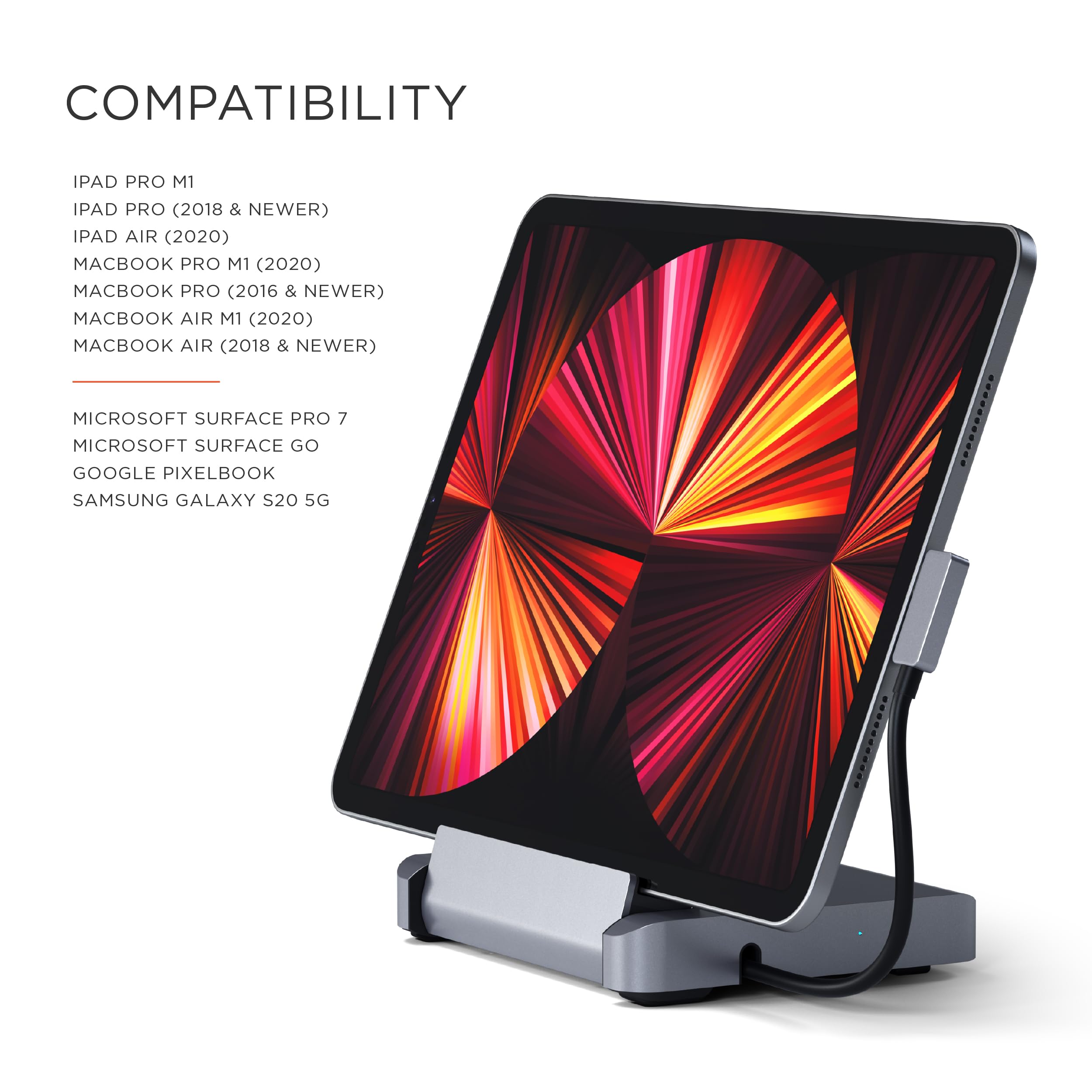 Satechi 6-in-1 USB-C Stand & Hub for iPad Pro - 60W PD Charging, 4K HDMI, USB-A Port, Micro/SD Card Readers, 3.5mm Audio Jack - Compatible with MacBook Pro, iPad, iPhone 16/15 - Perfect for Home Office, Remote Work & Multimedia Entertainment