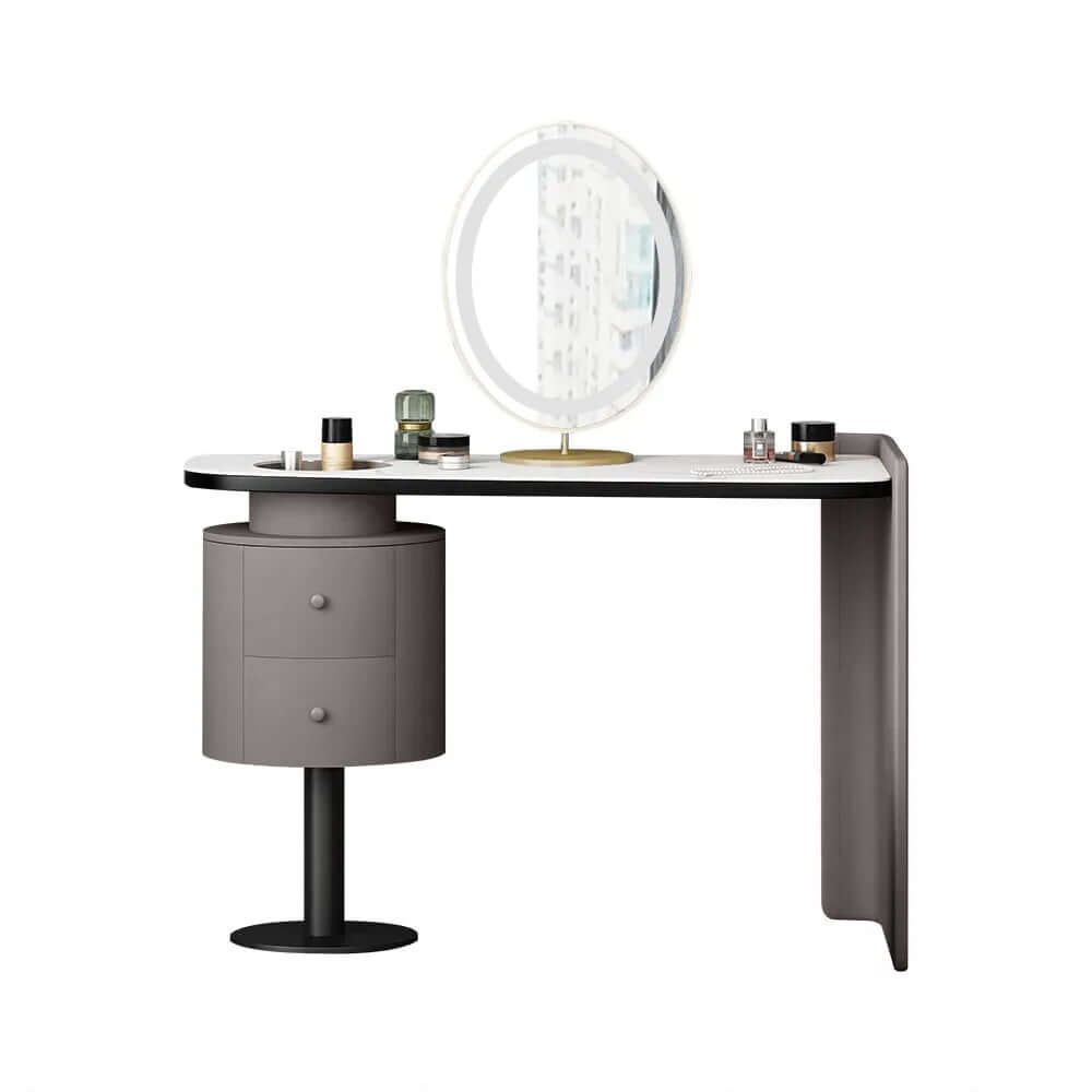 Elegant Minimalist Makeup Vanity Set with Stone Top - Dressing Table & Standing Mirror Included | Perfect for Bedroom, Bathroom & Beauty Salon Organization