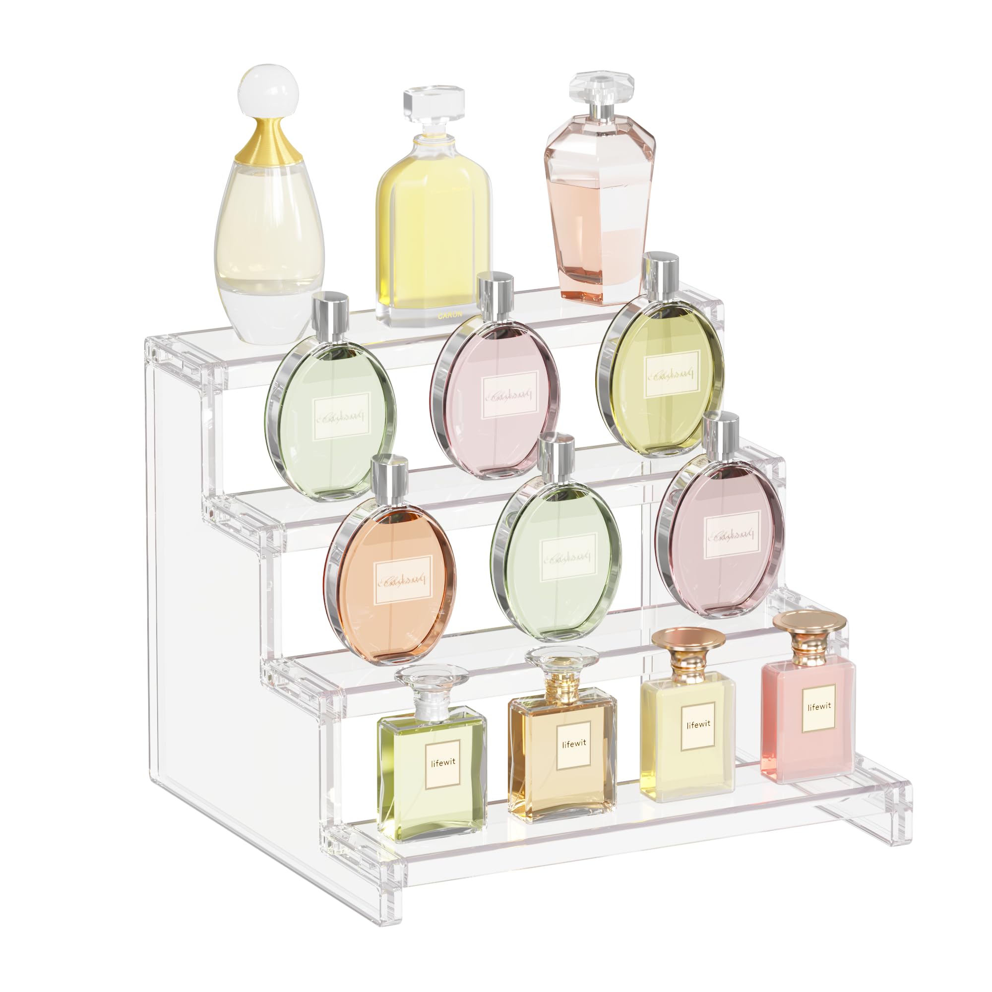 Lifewit 4-Tier Clear Plastic Display Stand for Figures, Cupcakes, Perfume, Desserts - Organizer and Decorative Shelf for Retail, Home, Office & Party Displays
