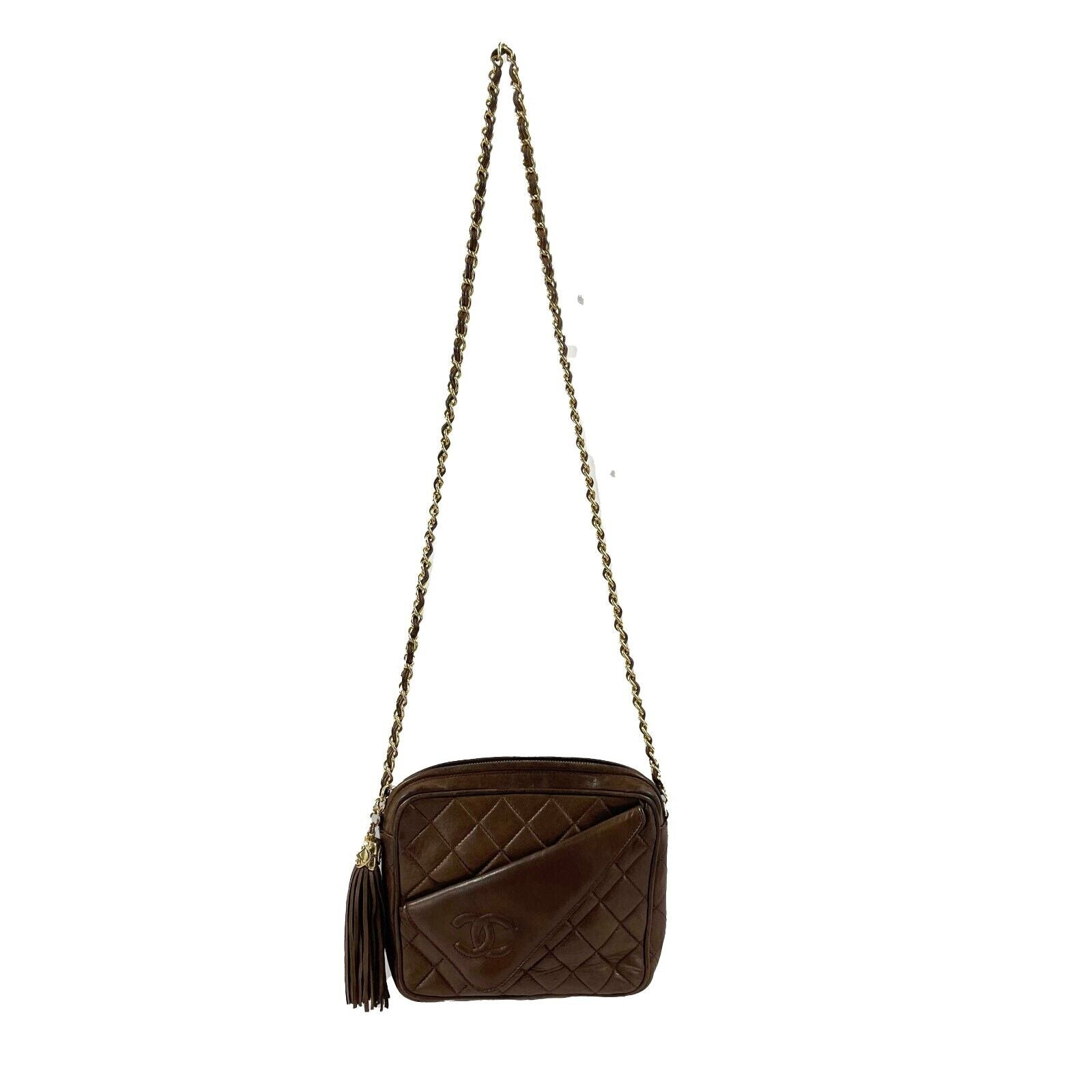Vintage CHANEL Half Flap CC Logo Tassel Shoulder Bag in Brown & Gold | Luxury Crossbody Purse for Women | Perfect for Date Night, Parties & Special Occasions