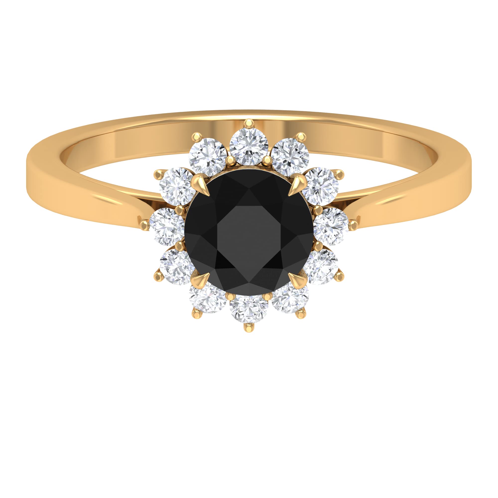 1.50 CT Black and White Diamond Ring for Women - 6MM Round Cut Natural Black Diamond with Halo, April Birthstone in 14K Solid Gold - Perfect for Engagement, Anniversary & Special Occasions