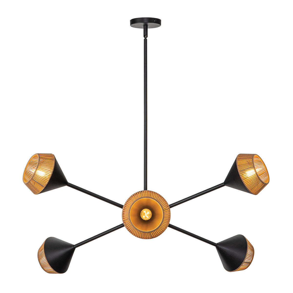Alora Mood Daphne 5-Light Chandelier in Matte Black & Natural Finish - E14 Bulb Base | Perfect for Dining Room, Bedroom, or Entryway Lighting