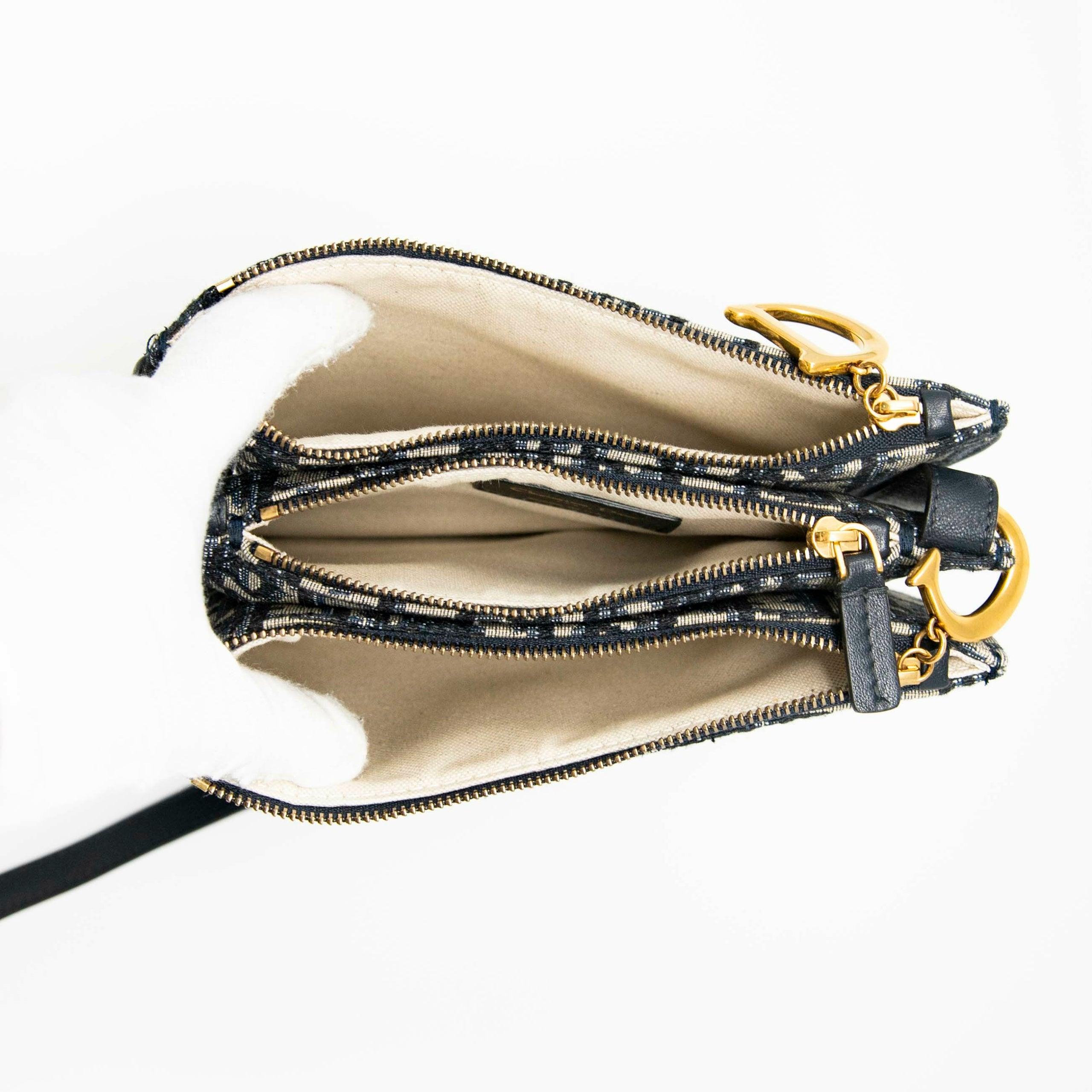 Dior Blue Oblique Triple Saddle Pouch - Luxury Crossbody Bag for Women | Perfect for Parties, Travel & Everyday Use