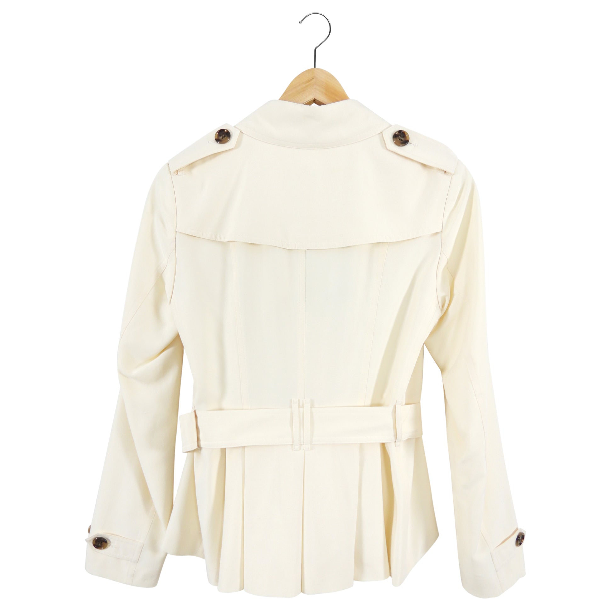 Burberry Cream Silk Short Trench Jacket for Women - Size USA 4 / Small - Perfect for Spring & Fall Layering, Office Wear & Casual Outings