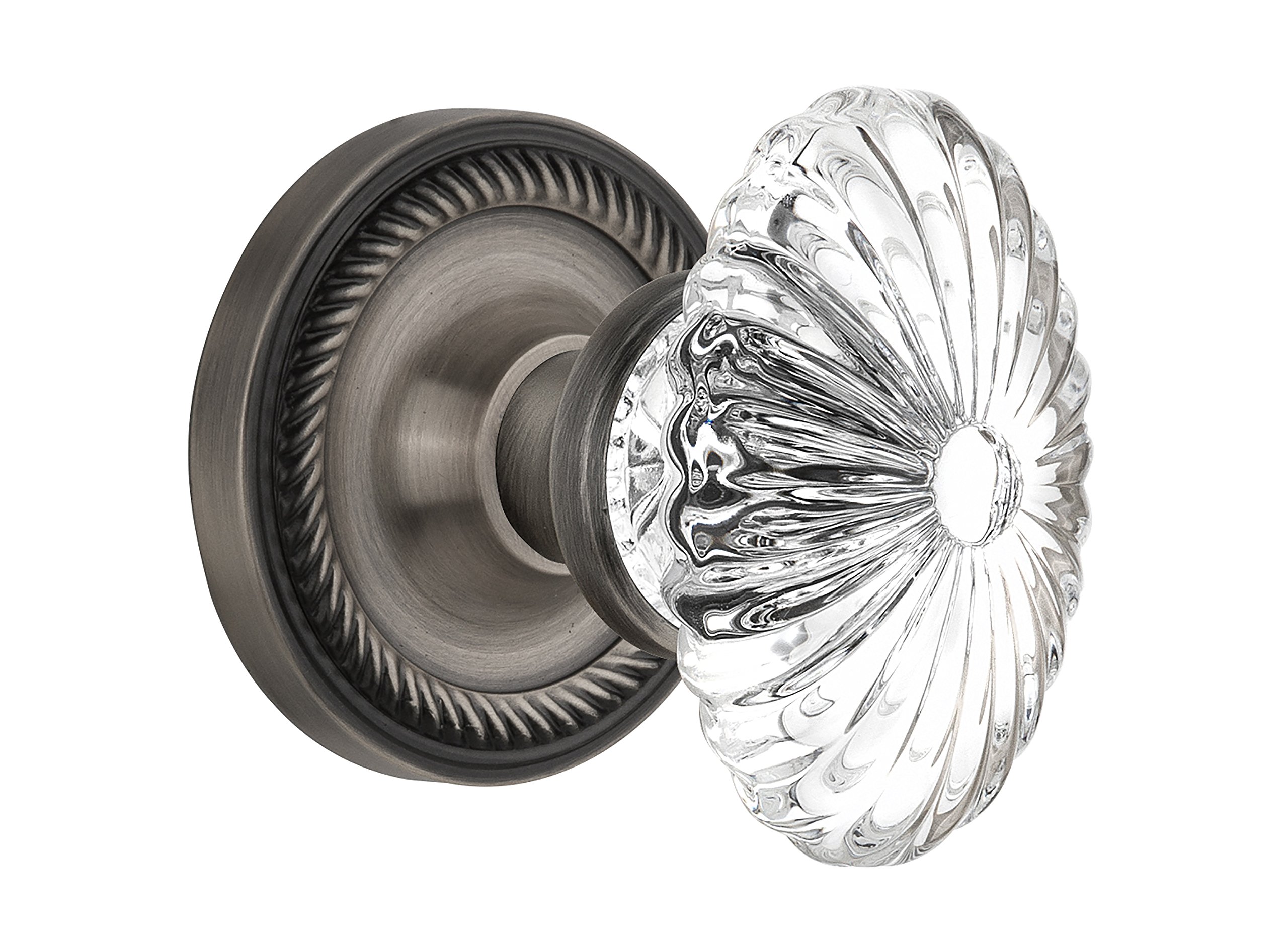 Antique Pewter Rope Rosette with Oval Fluted Crystal Glass Knob - Nostalgic Warehouse 712187, 2.25