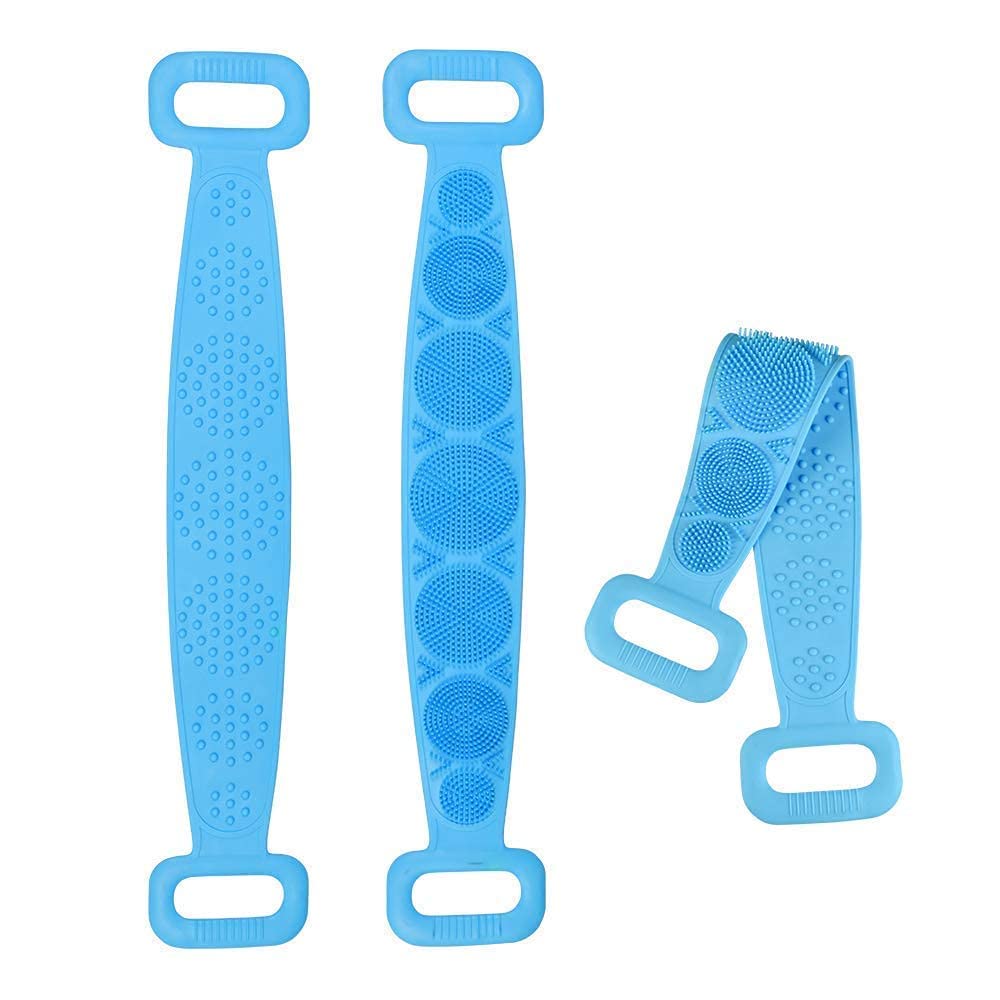 Exfoliating Silicone Body Brush - Long Handle Back Scrubber for Deep Cleansing, Double-Sided Silica Gel Bath Towel for Dead Skin Removal (Blue, Pack of 2) - Perfect for Shower, Spa & Exfoliating Dry Skin