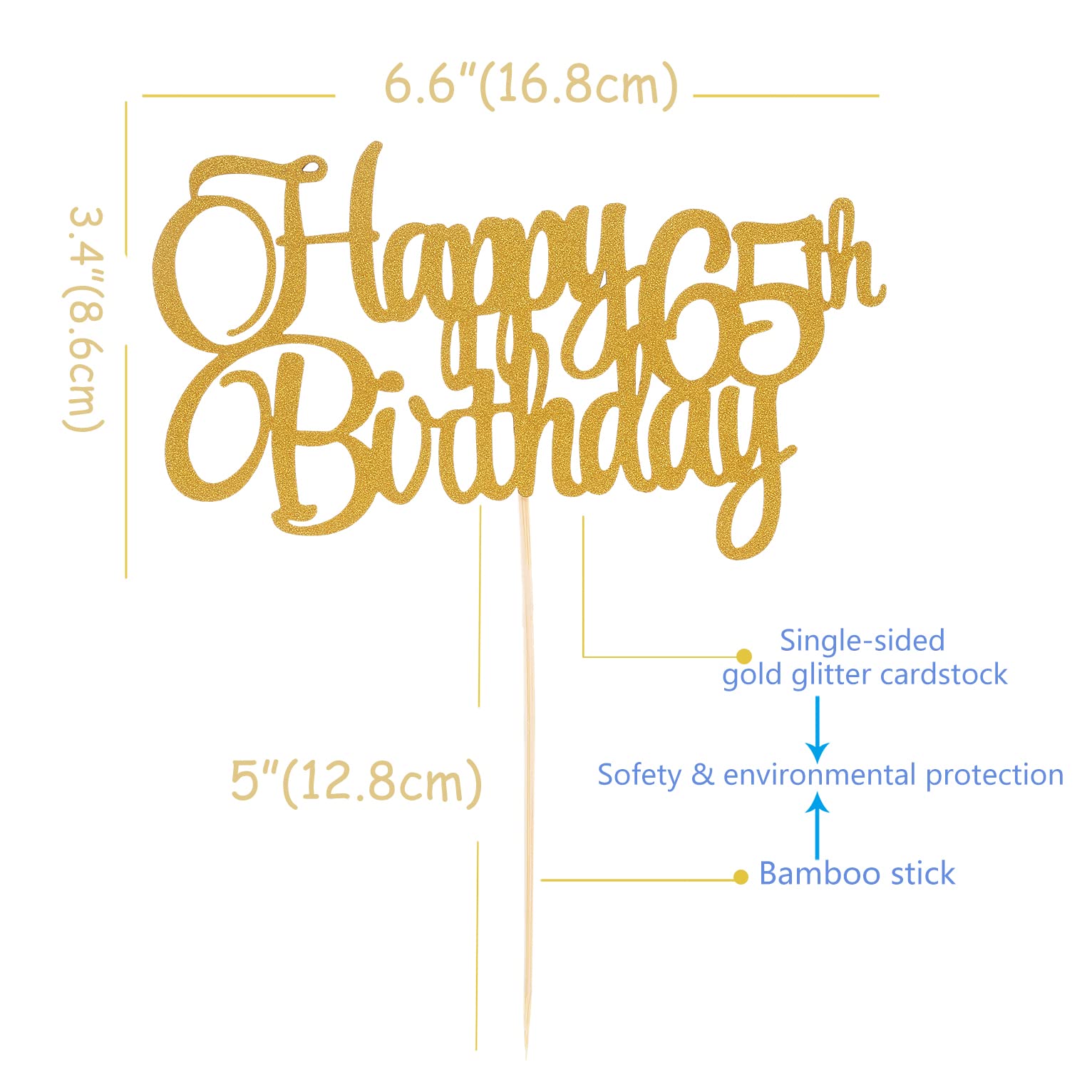 65th Birthday Cake Topper - Gold Glitter Happy 65th Birthday Party Decorations for Men & Women | Anniversary Celebration Cake Decoration | Cheers to Sixty-Five Years | Perfect for Milestone Birthday Parties, Retirement Celebrations & Golden Anniversary Cakes