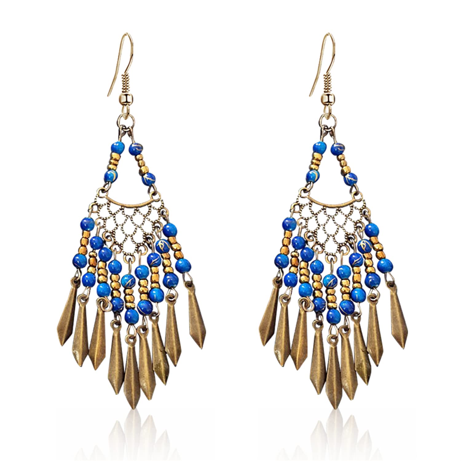 Handmade Vintage Bohemian Long Tassel Drop Earrings for Women - Colorful Beaded Dangle Tribal Chandelier Jewelry with Geometric Hook | Perfect for Festivals, Weddings & Boho Fashion Statement Gifts