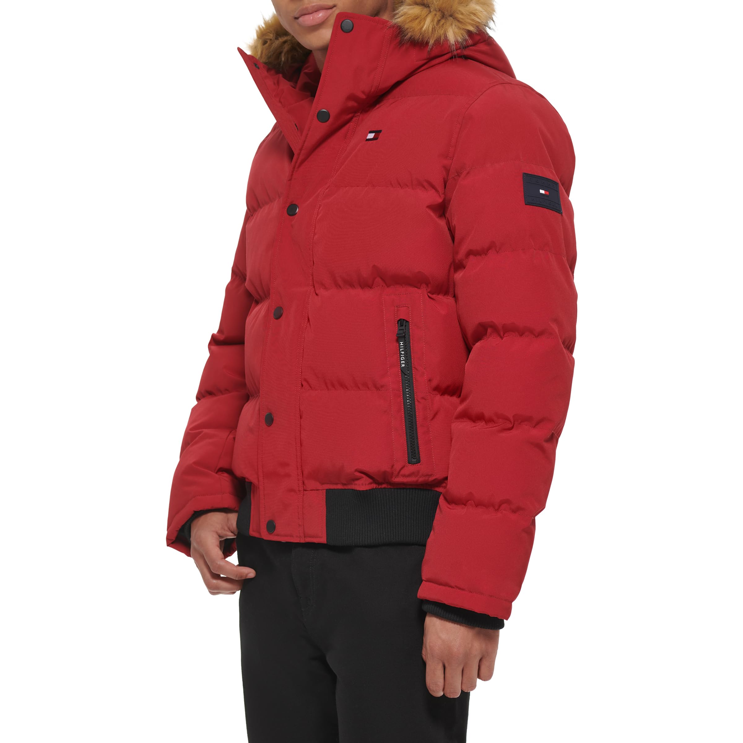 Tommy Hilfiger Men's Arctic Cloth Quilted Snorkel Bomber Jacket - Winter Warm Puffer Coat for Cold Weather (Standard & Big Tall Sizes) | Outdoor Activities, Casual Wear, Street Style Fashion