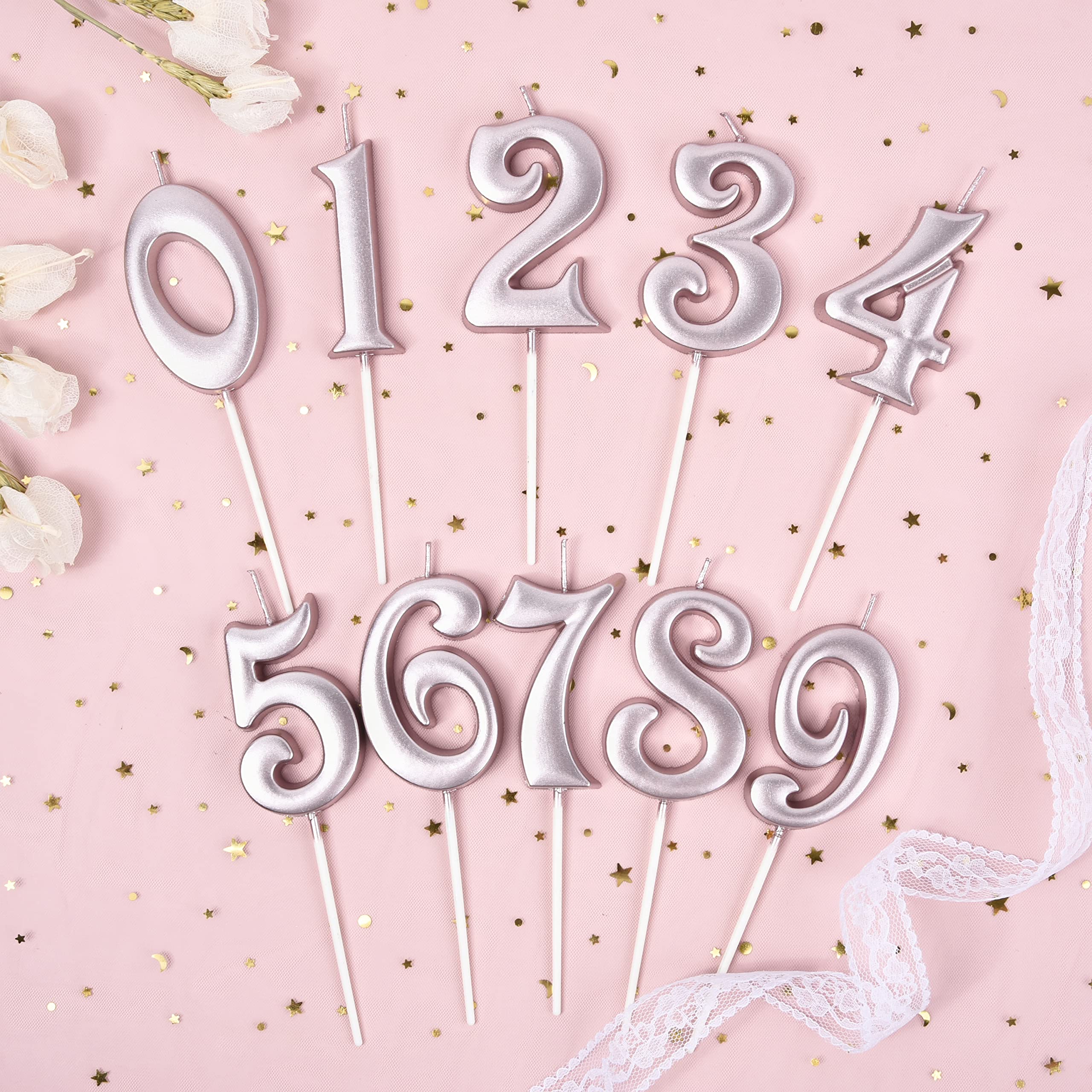 Elegant Rose Gold 2.76 Inch Number 2 Birthday Cake Candles - Set of 2 Premium Rose Gold Number Candles for Birthday Party Decorations, Anniversary Celebrations & Special Occasions
