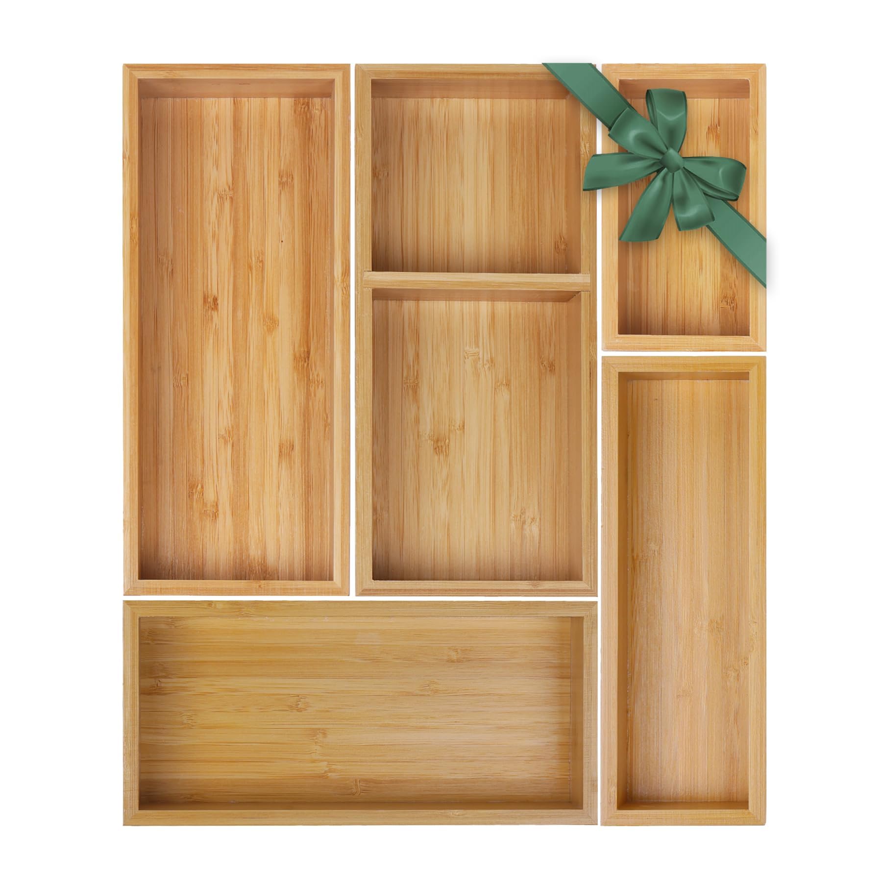 5-Piece Bamboo Drawer Organizer Set - Multi-Use Wooden Storage Trays for Kitchen, Bathroom, Office & Jewelry | Drawer Dividers & Container Organizers for Utensils, Makeup & Small Items | Perfect for Home Organization & Decluttering