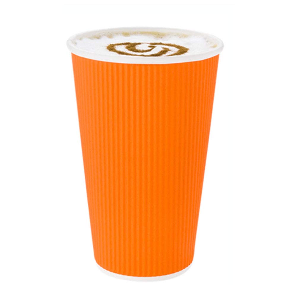 20oz Ripple Insulated Coffee Cups - 250 Pack Double Wall Corrugated Paper Cups with Secure Grip | Sustainable & Leakproof Orange Ribbed Coffee Cups (Lids Sold Separately) | Perfect for Coffee Shops, Offices & Catering Events