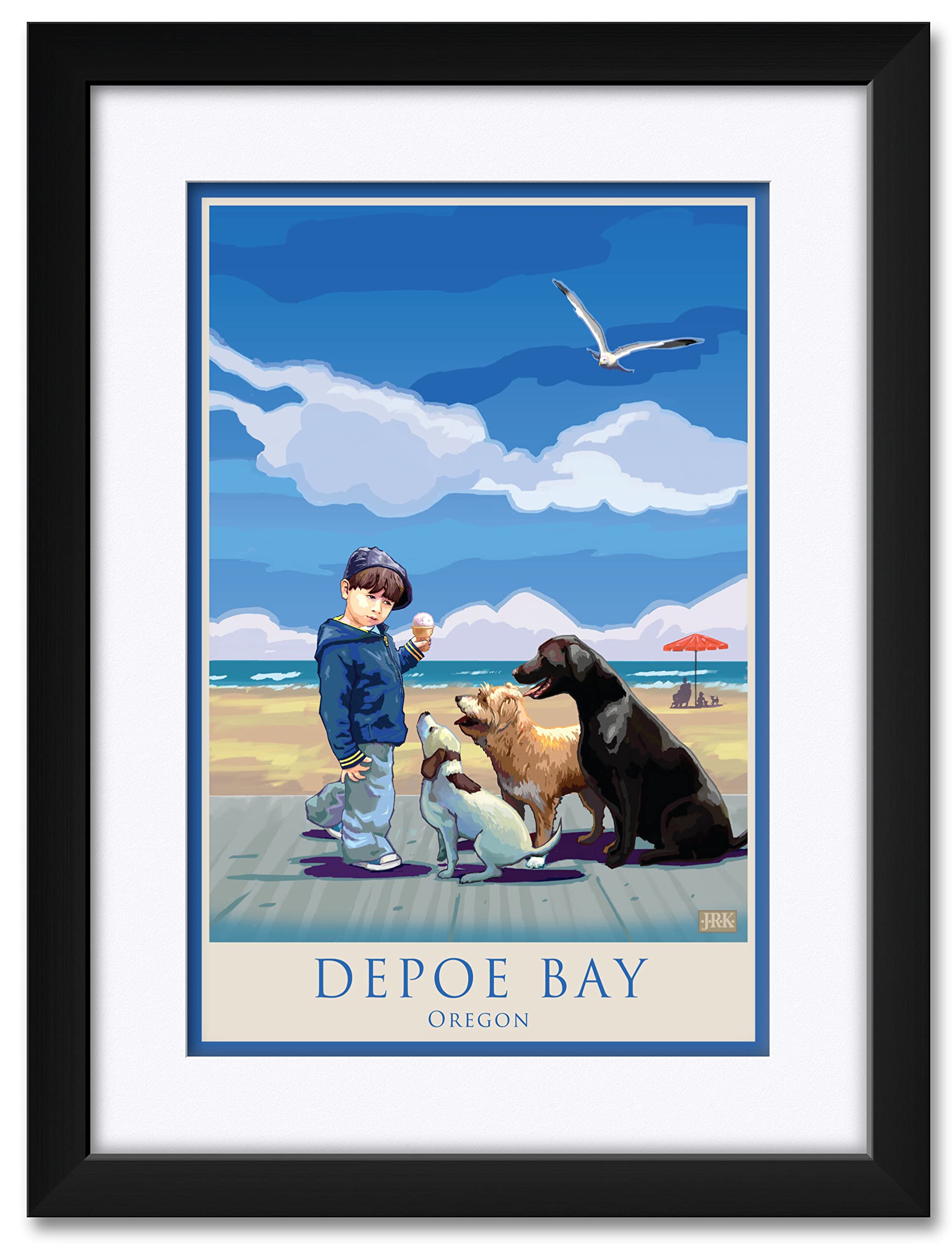 Depoe Bay Oregon Dog Art Print - Professionally Framed & Matted 18