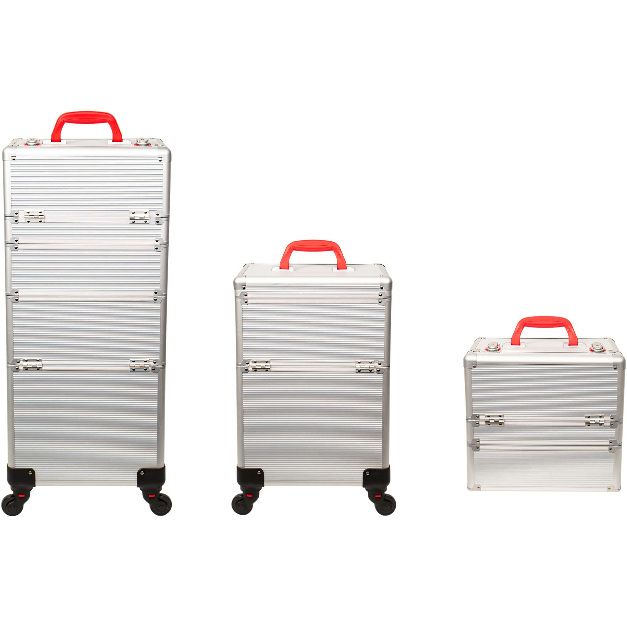 HIKER 2-in-1 Professional Makeup Rolling Case & Hair Stylist Organizer - 3 Slide Compartments, Removable Tray, 4-Wheel Spinner with Lock, Built-in Mirror & Shoulder Strap - Silver Matte | Perfect for Salon Professionals & Mobile Makeup Artists