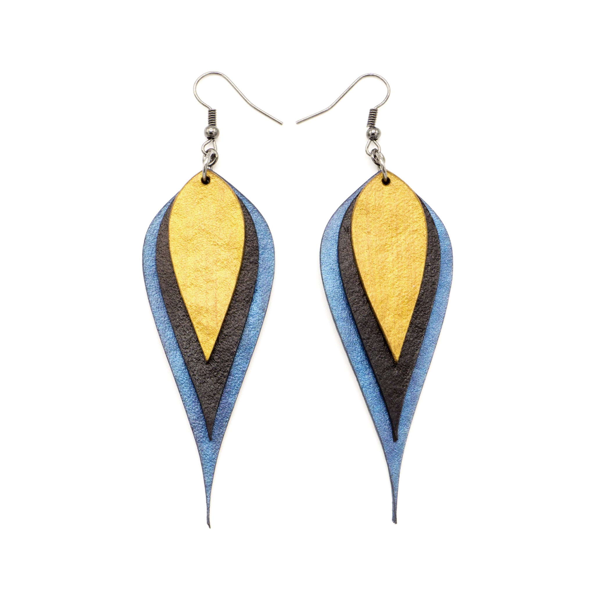 Airos Blue Pearl Black Gold Leather Earrings for Women | Handmade Boho Dangle Drop Earrings | Perfect for Casual Wear, Parties & Gifts