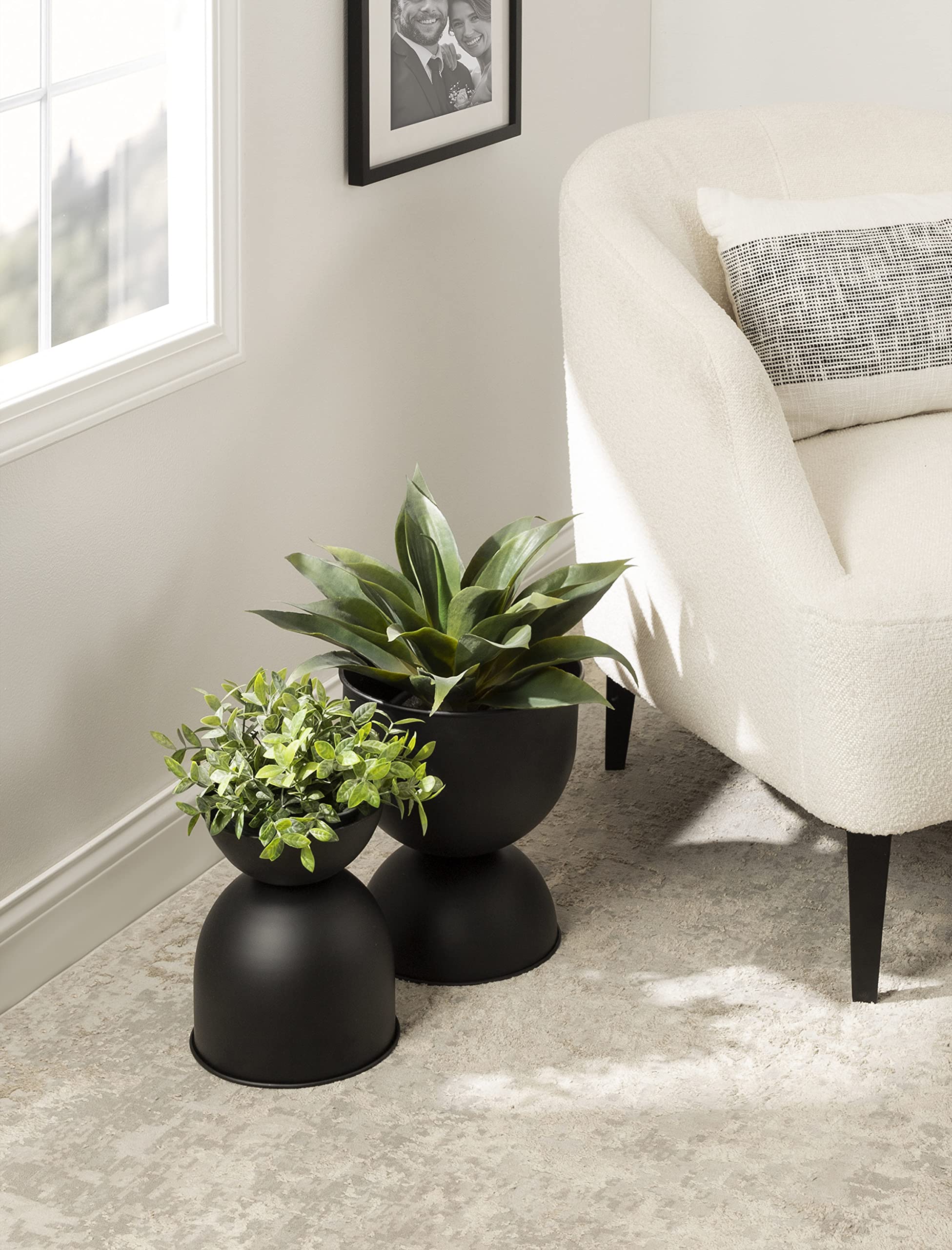 Kate and Laurel Volz Modern Indoor Planter Set of 2 - Black Ceramic Flower Pots for Plants | Stylish Home Decor for Living Room, Office & Shelf Display