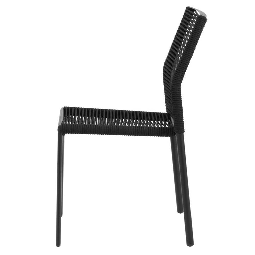 Avalon Black Rope Aluminum Frame Patio Dining Side Chair - Outdoor Garden, Poolside & Backyard Seating Furniture for Relaxing & Entertaining