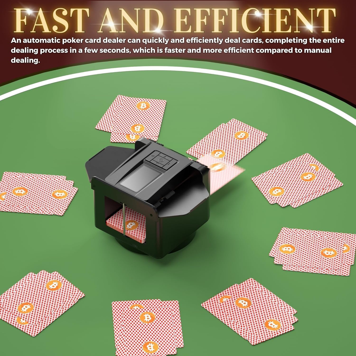 360° Rotating Automatic Card Shuffler & Dealer Machine - Rechargeable, Programmable Black Playing Cards Shuffler & Distributor for Casino Nights, Poker Games & Family Card Parties