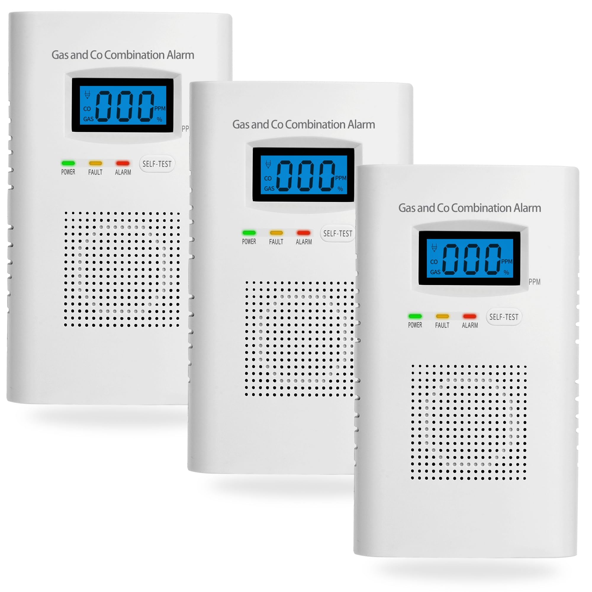 3-Pack Plug-in Carbon Monoxide & Natural Gas Detector Alarm with Digital Display - 2-in-1 CO & Combustible Gas Detector for Home Safety, Easy Installation - Perfect for Bedrooms, Kitchens & Basements