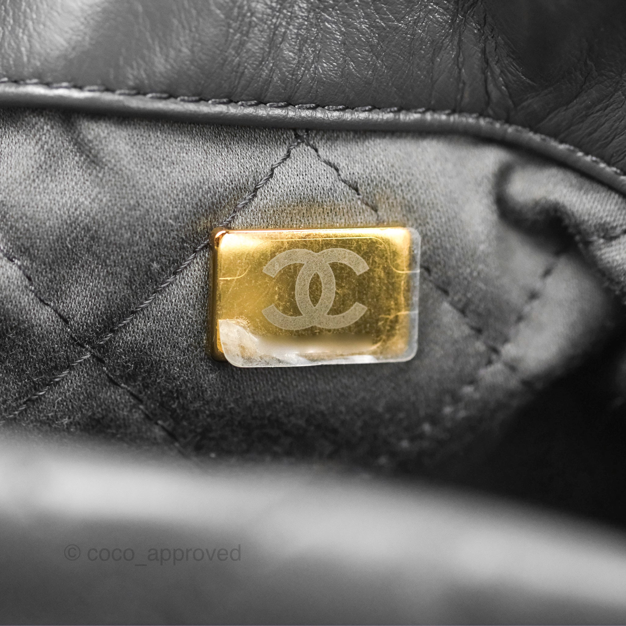 Chanel 22 Small Quilted Backpack in Dark Grey Shiny Calfskin Leather - Luxury Designer Handbag for Women, Perfect for Everyday Use & Travel Accessories