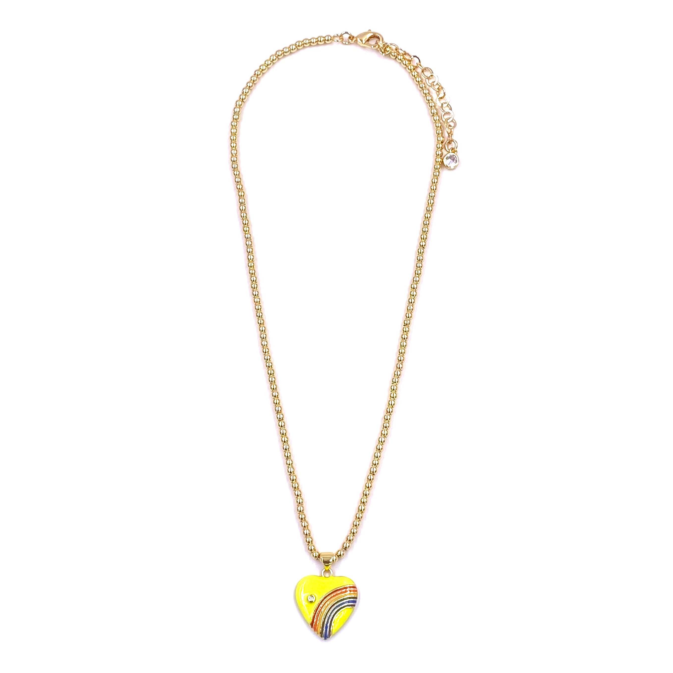 Ashley Gold Stainless Steel Ball Beaded Enamel Heart CZ Necklace for Women - Elegant Cubic Zirconia Pendant Jewelry Gift for Valentine's Day, Anniversary & Special Occasions