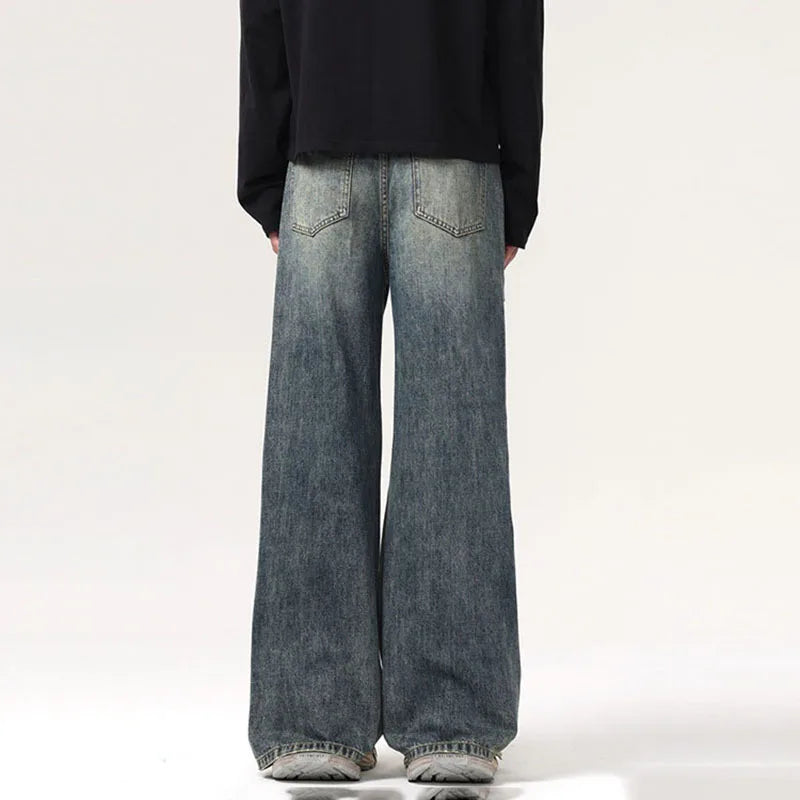 American Men's Baggy Wide Leg Jeans - Vintage Distressed Denim Pants for Streetwear & Summer Fashion | Casual Wear, Hip-Hop Style, Urban Outfits