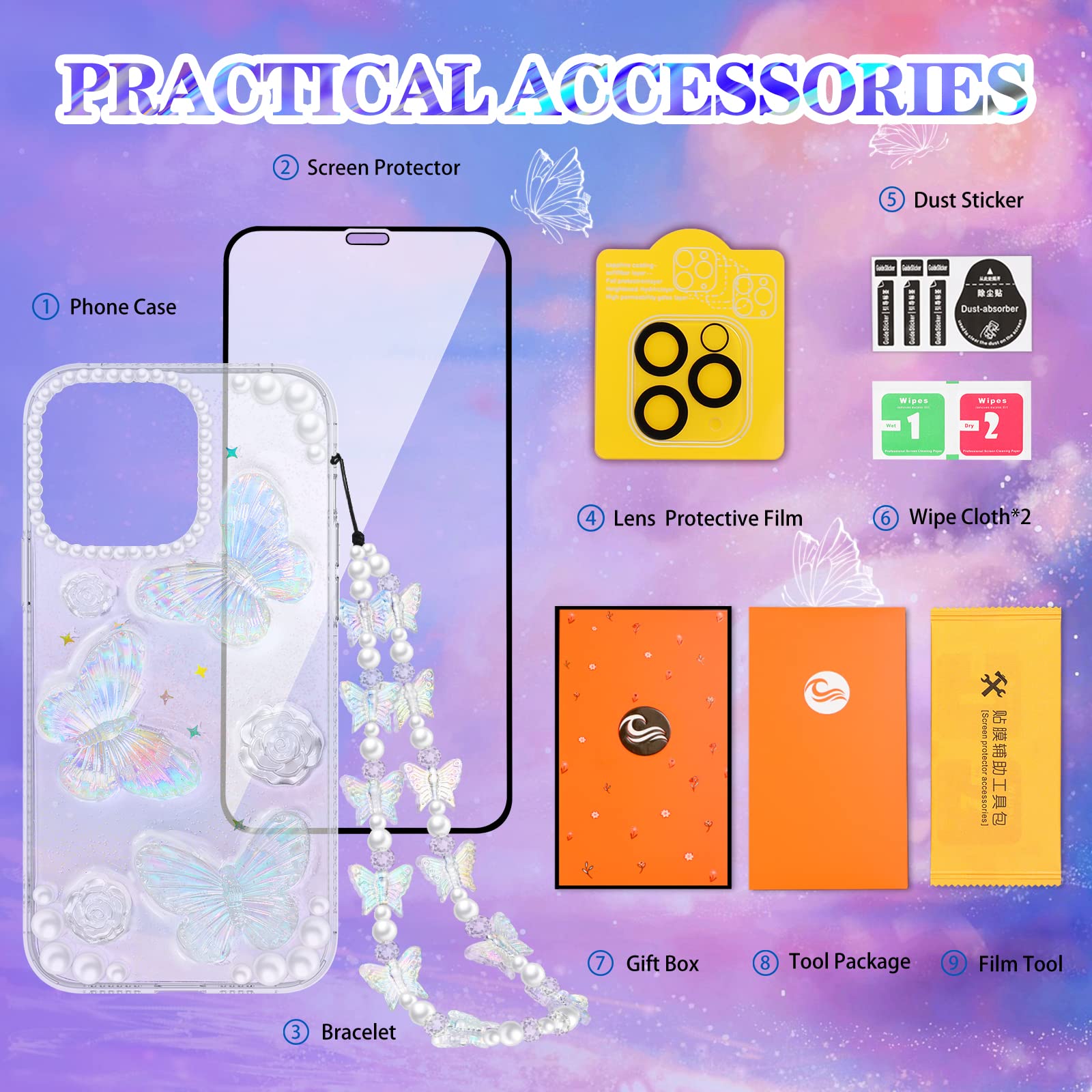 Goocrux 4-in-1 iPhone 11 Pro Case for Women - Glitter Sequin Sparkle Clear Crystal Phone Cover with Chain, Camera Protector & Screen Protector | Cute Girly Design for Girls & Teens | Perfect for Parties, Gifts & Everyday Use