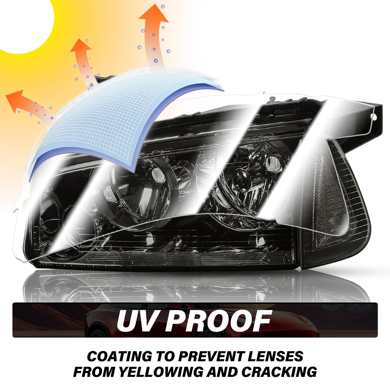 BRYGHT Smoked Black Headlight Assembly with Corner Light - Compatible with 2006-2010 Dodge Charger (Passenger & Driver Side) | Enhanced Night Visibility & Style Upgrade for Street Driving