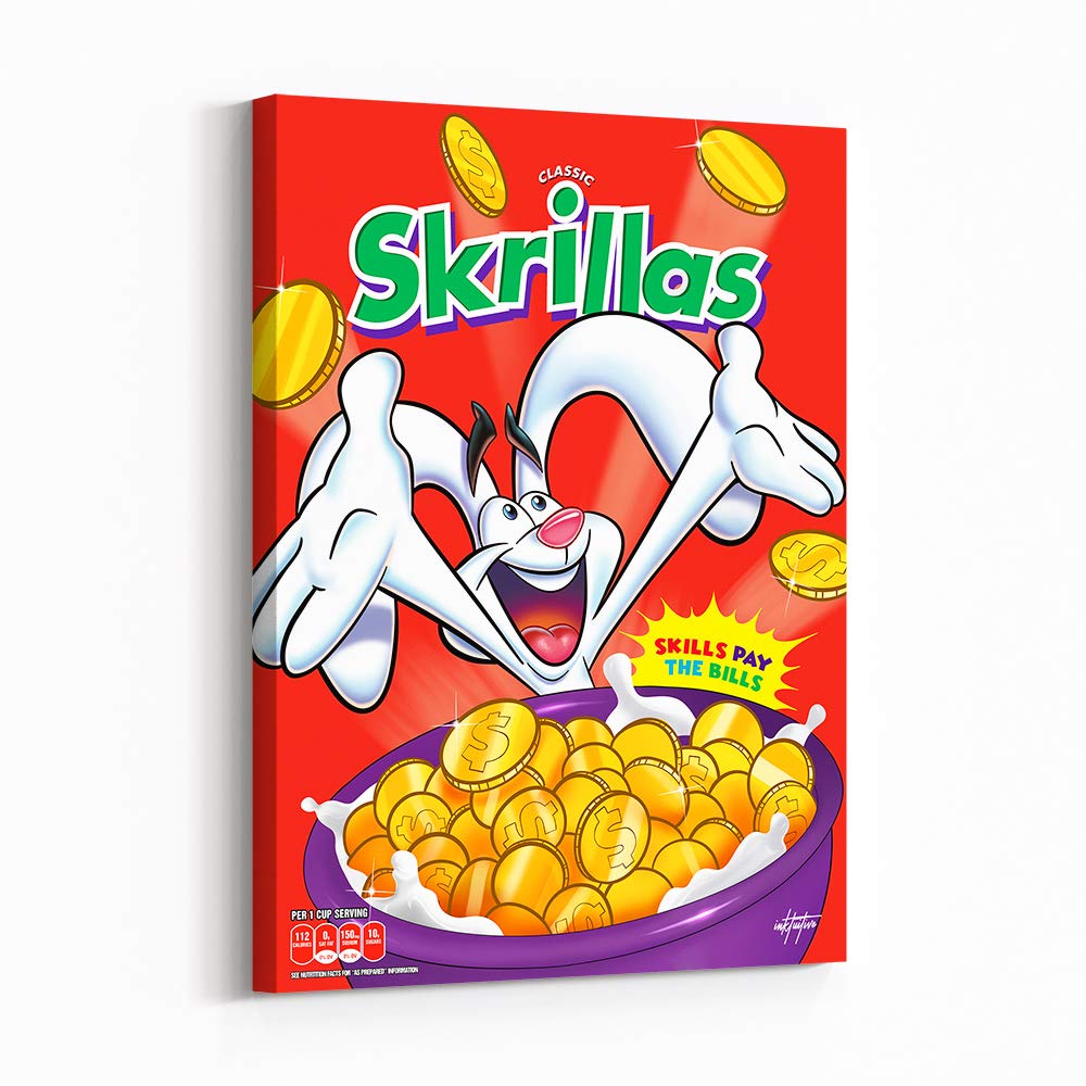 Inktuitive 'Skrillas' Motivational Wall Art - Cereal Inspired Canvas Print for Home & Office Decor - 16 x 12 Inches - Perfect for Bedroom, Kitchen, Living Room & Workspace Inspiration