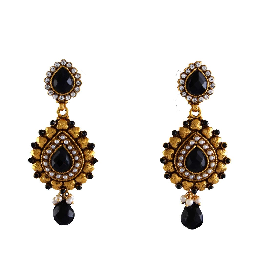 Gemsonclick Fashion Gold Plated Dangle Drop Earrings with Ruby, Emerald & Pearl - Indian Traditional Designer Jhumki Chandlier Jewelry for Women & Girls | Perfect for Weddings, Parties & Festive Occasions