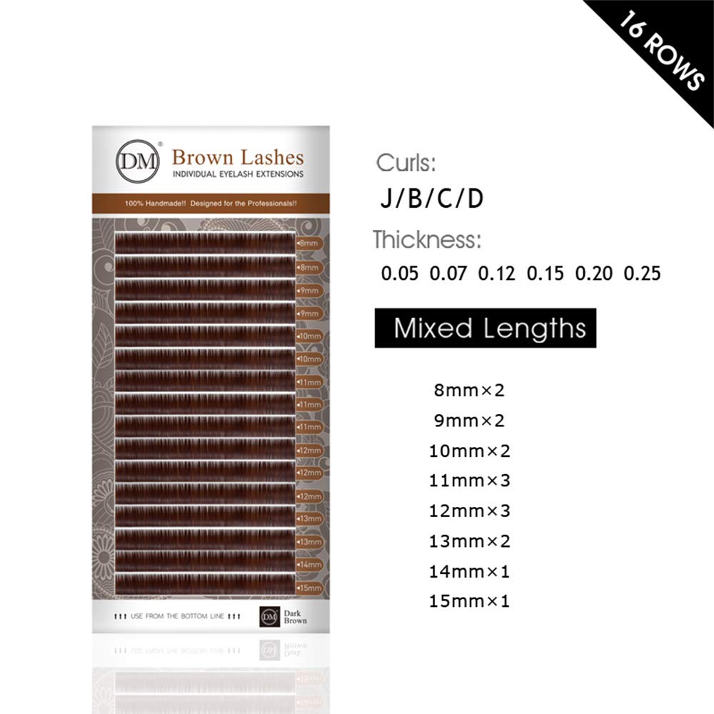 Dark Brown Eyelash Extensions - JBCD Curl 8-17mm Mixed Length Individual Auburn Lashes for Professional Salon & Home Use | Perfect for Volume Fans & Bridal Makeup