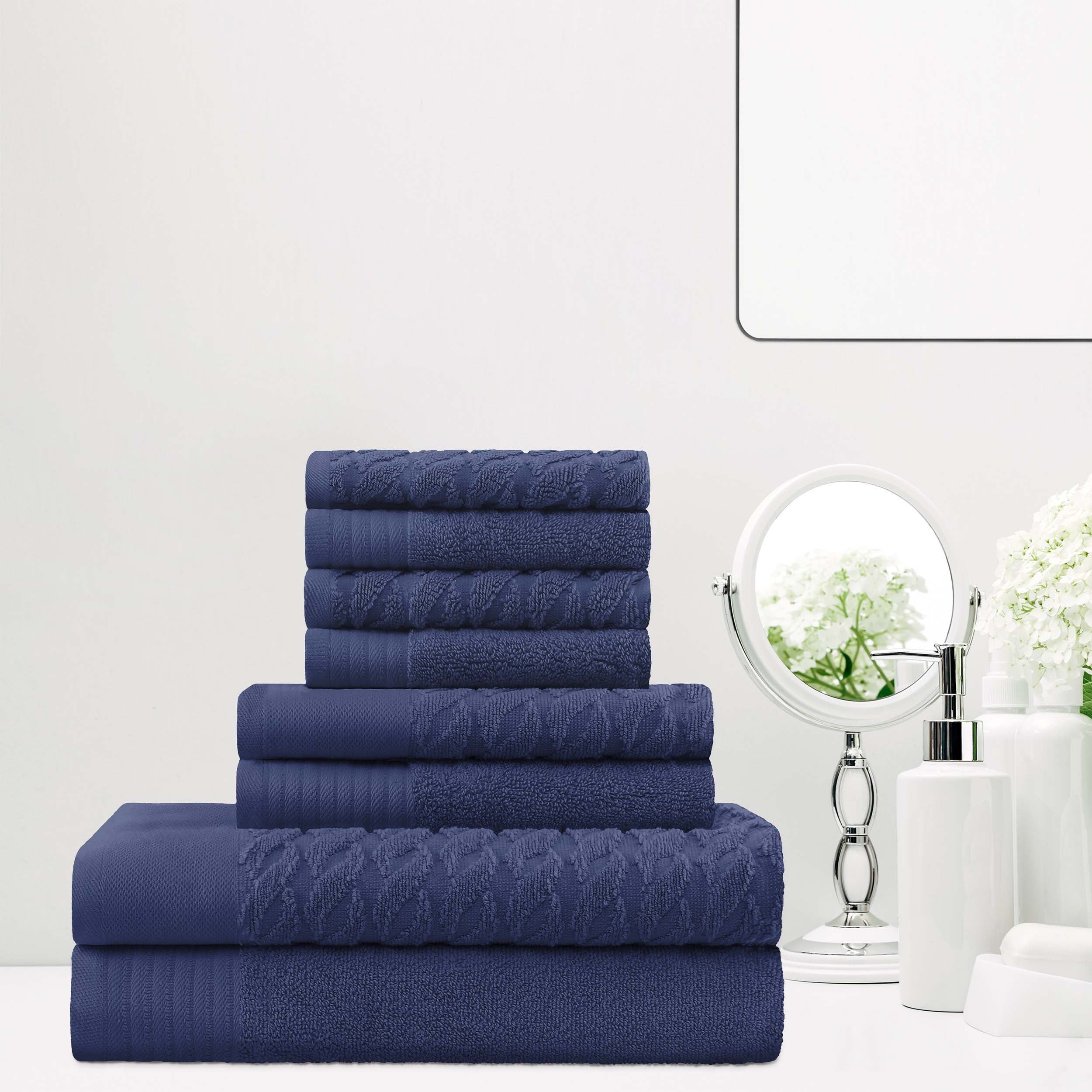 Premium 8-Piece Turkish Cotton Jacquard Herringbone & Solid Bath Towel Set - Ultra Soft & Absorbent for Spa, Bathroom & Luxury Home Use