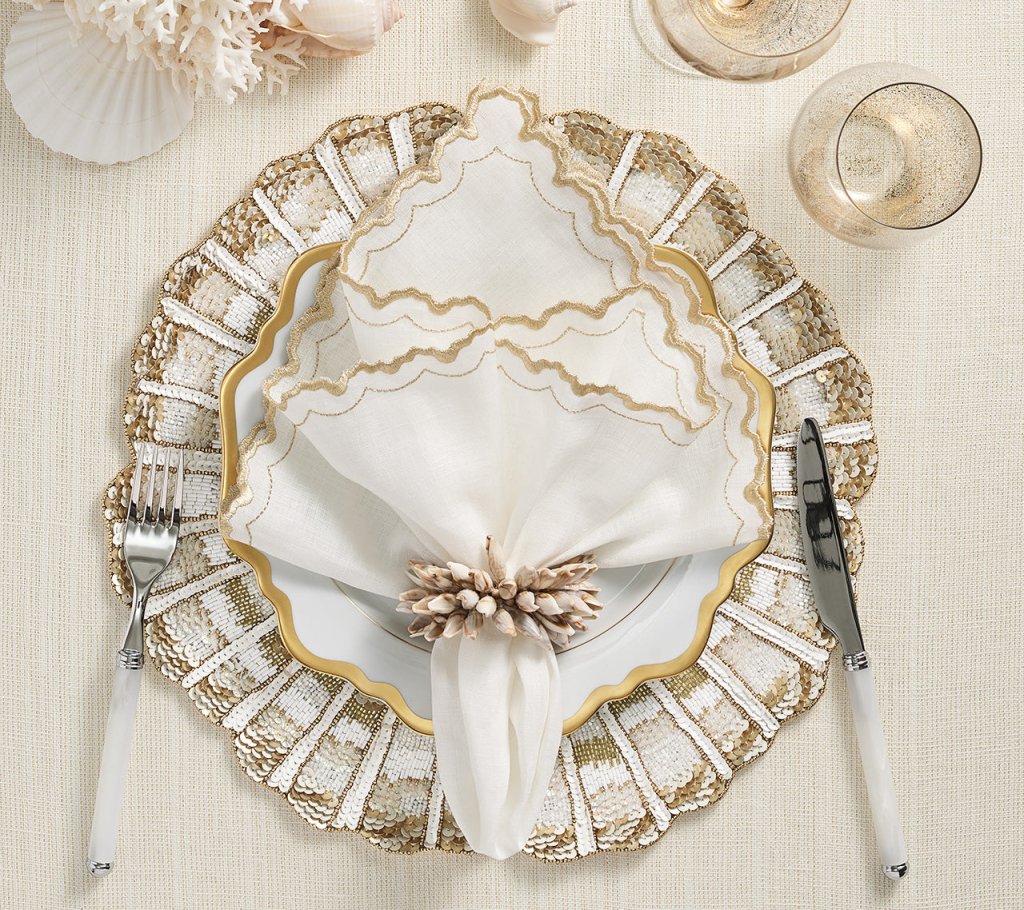 Champagne & Gold Nautilus Placemat Set of 2 - Elegant Table Decor for Dining, Parties & Home Decor