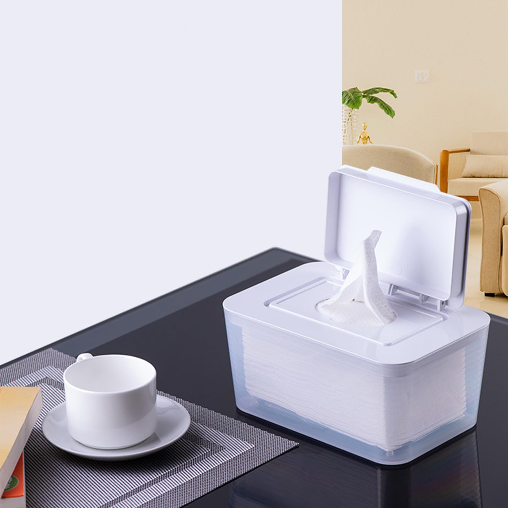 PtaTt Large Refillable Wipes Container - Transparent Wipes Dispenser with Non-Slip Base & Sealing Lid - Bathroom Tissue Storage Box for Baby Wipes, Makeup Remover Wipes & Cleaning Wipes - Easy Open/Close Design (Orange)