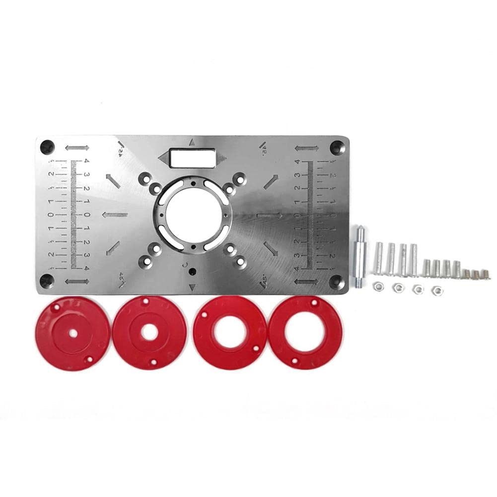DUONIANHESJ Aluminum Alloy Workbench Milling Machine Insert Plate - 4 Ring Tool Kit for Woodworking, Engraving & Trimming | Durable Red Work Bench Accessory for DIY Projects & Professional Woodworking Shops