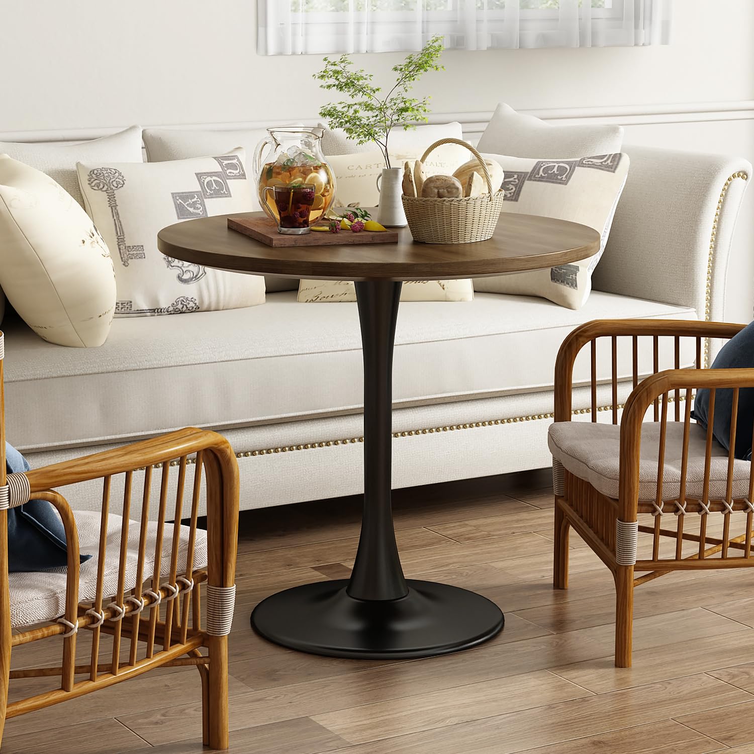 Modern Round Wood Dining Table - 31.5 Inch Tulip Base Mid-Century Kitchen Table & Living Room Coffee Table | Perfect for Small Spaces, Breakfast Nooks & Contemporary Home Decor