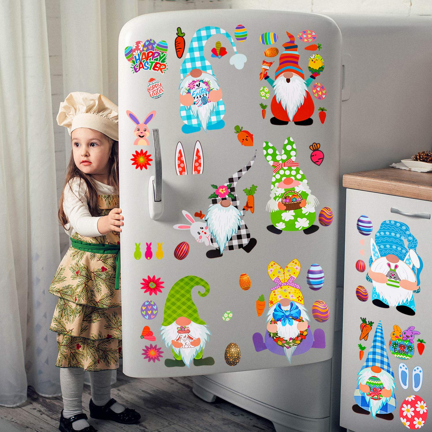 9 Sheets Easter Window Cling Stickers - Double Sided Gnome & Bunny Egg Decals for Glass Windows - Holiday Decorations for Kids, School, Home & Party Supplies - Perfect for Easter Celebrations, Classroom Activities & Festive Home Decor