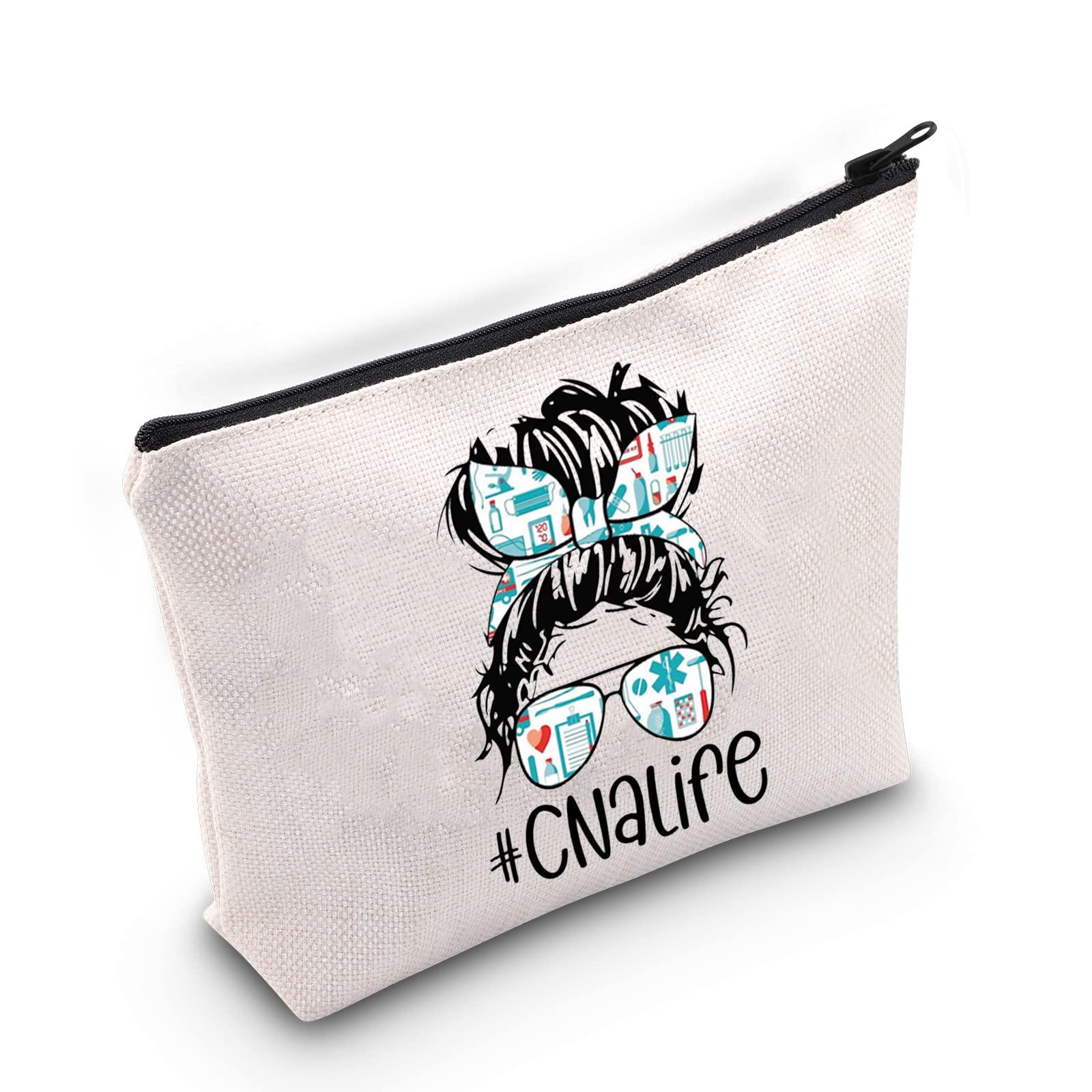 Certified Nursing Assistant Gift - CNA Graduation Zipper Makeup Bag for Nursing School - Off White Cosmetic Pouch - Perfect for CNA Life, Work & Travel Essentials