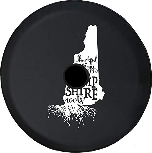 32 Inch Black Spare Tire Cover with Compass Design & Backup Camera Hole - New Hampshire State Roots Theme - Perfect for Off-Road Adventures & RV Camping