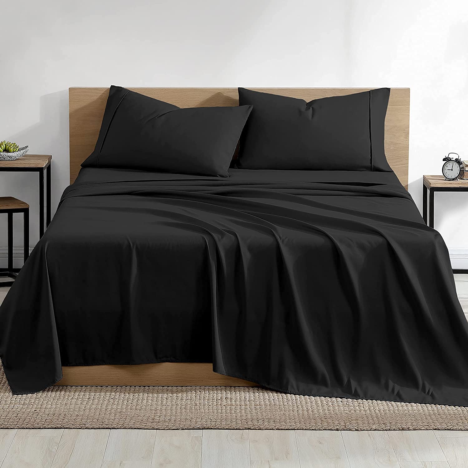 4 Piece Black Bed Sheet Set - 100% Egyptian Cotton Twin Size Sheets, Premium 800 Thread Count Sateen Weave, Deep Pocket Fits Mattress Up to 21