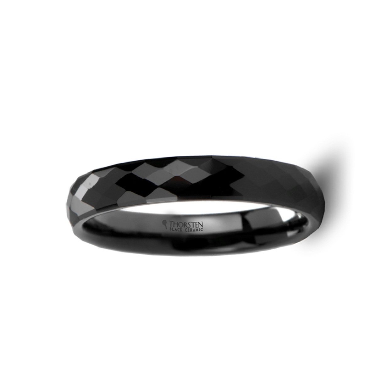 DRACO Black Ceramic Women's Wedding & Fashion Ring - 288 Diamond Facets, 6mm Wide Band, Custom Engraving - Perfect for Bridal, Anniversary, or Everyday Elegance