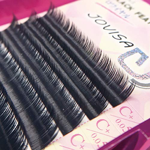 JOVISA Multi-Level Volume Black Feather Eyelash Extensions 0.05/0.07 C/CC - Natural Look, 12 Rows per Tray (C/0.05/B) - Perfect for Bridal, Party & Everyday Glam Makeup