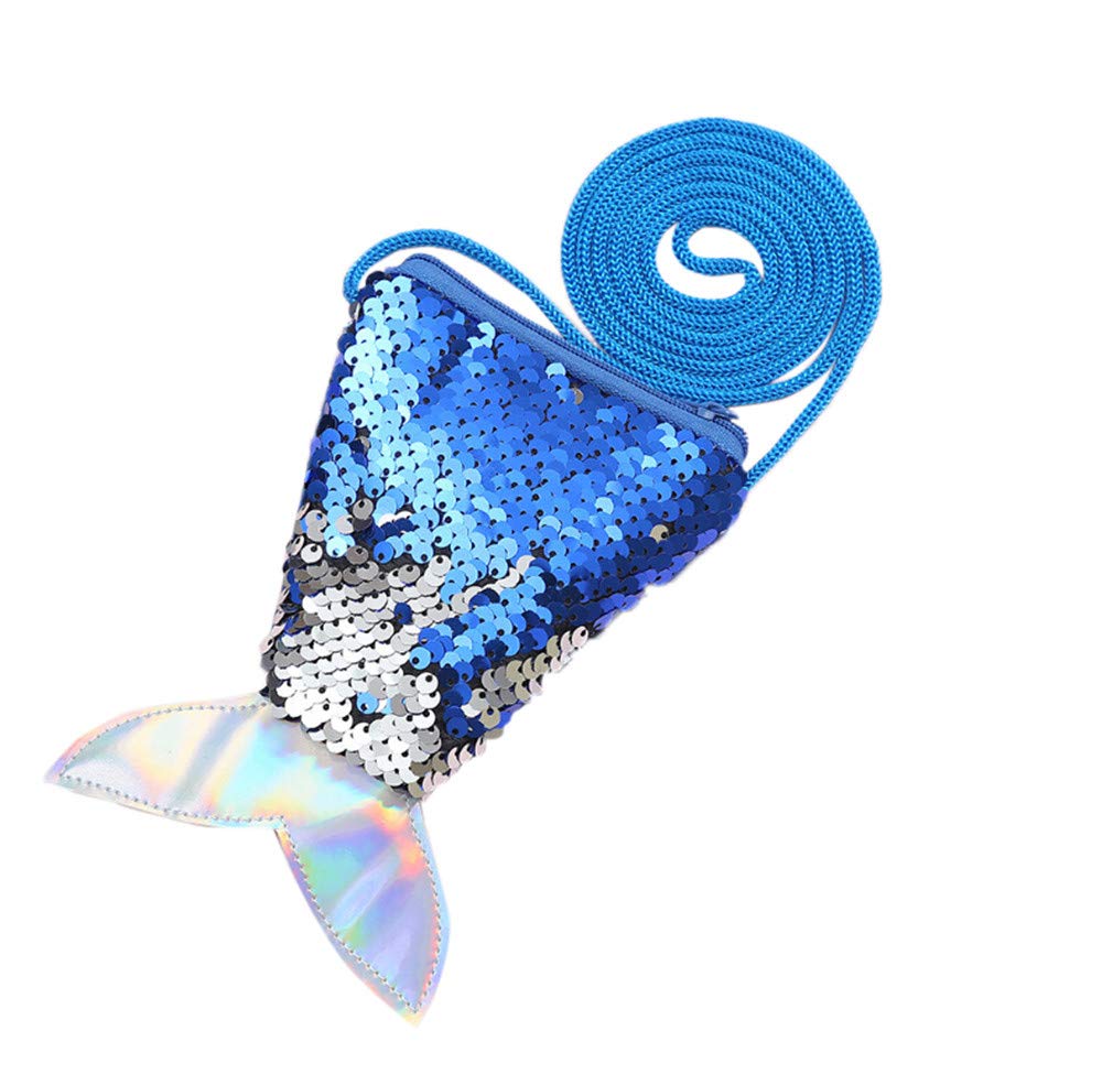 Sparkly Sequins Coin Purse for Kids & Women - Cute Zipper Wallet Keychain Pouch in Blue Leather (One Size) - Perfect for School, Parties & Gifts