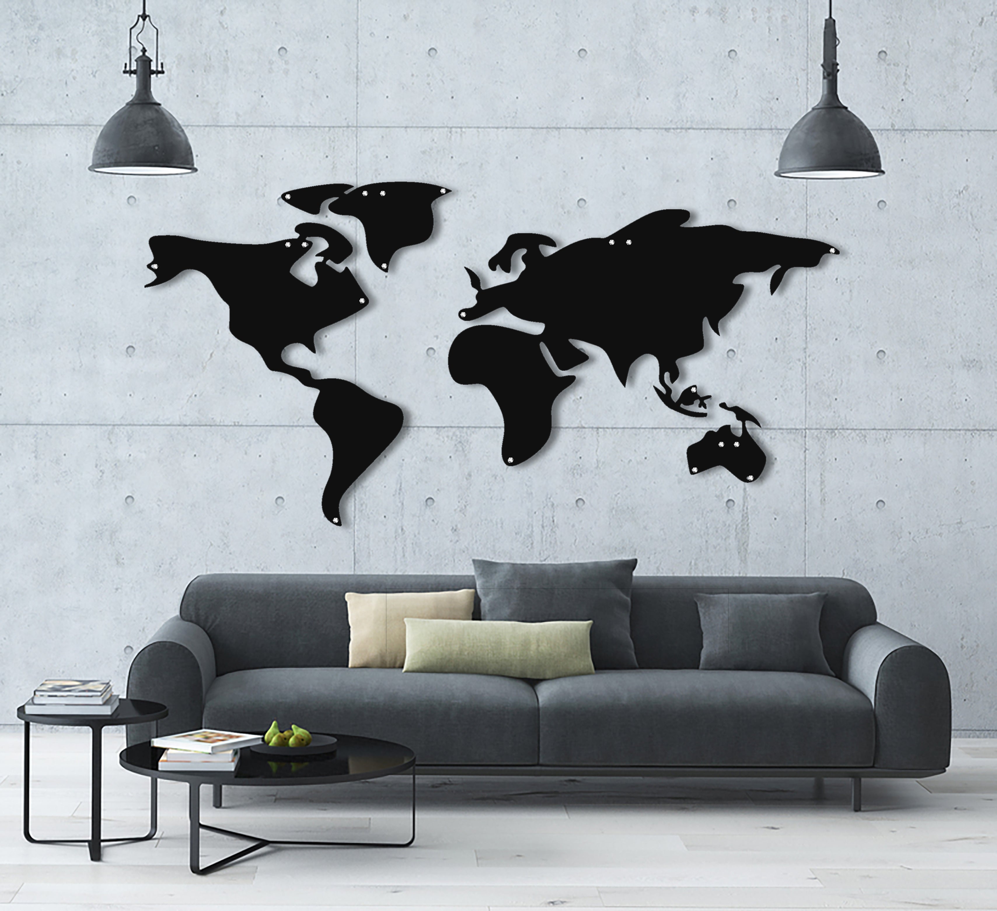 World Map Silhouette Metal Wall Art - Vintage Decorative Home Office Decor for Travel Lovers & Geography Enthusiasts | Perfect for Living Room, Bedroom or Study